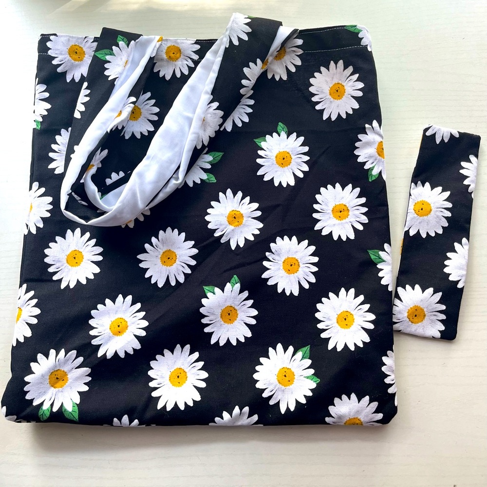 HANDMADE Daisy Tote Bag + Matching Bookmark